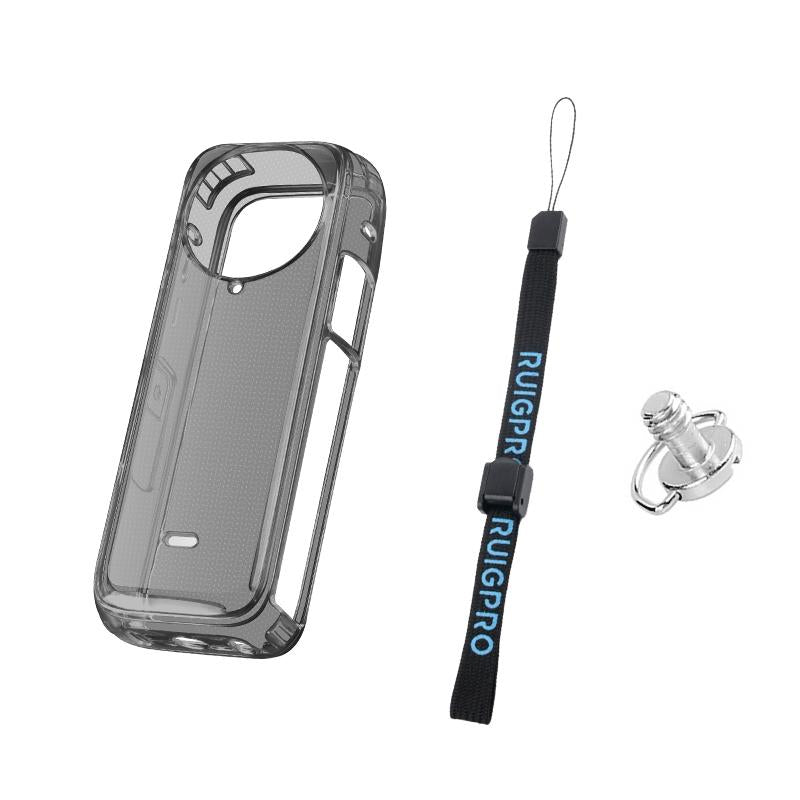 Clear Soft Tpu Protective Case for Insta360 X4 - 1.5mm Thickness - Clear Black - With Neck Strap 10