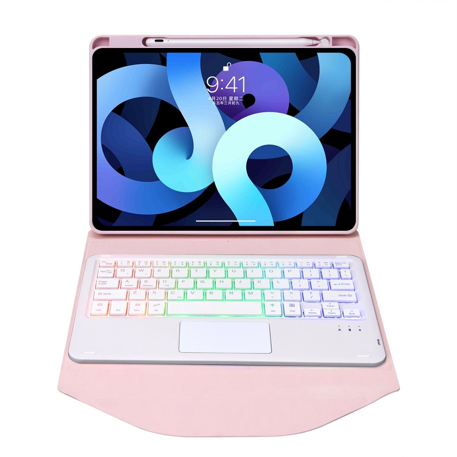 Bluetooth Keyboard Leather Case For Ipad 10.2 - Touchpad Backlight Pen Slot - 2021 / 2020 / 2019 - Pink 9