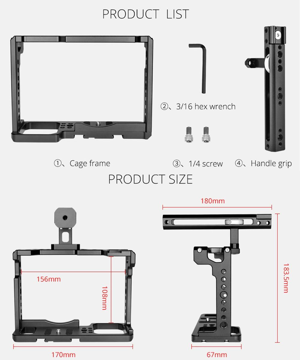 Camera Cage Stabilizer With Handle - Black for Panasonic Lumix Dc-S1H / Dc-S1 / Dc-S1R 7