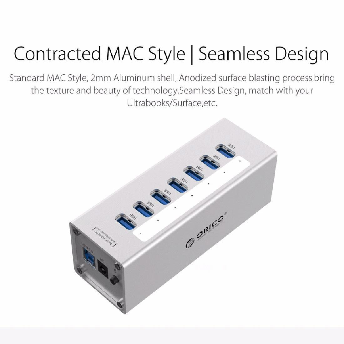 7-Port Aluminum Usb 3.0 Hub For Laptops - Black 7