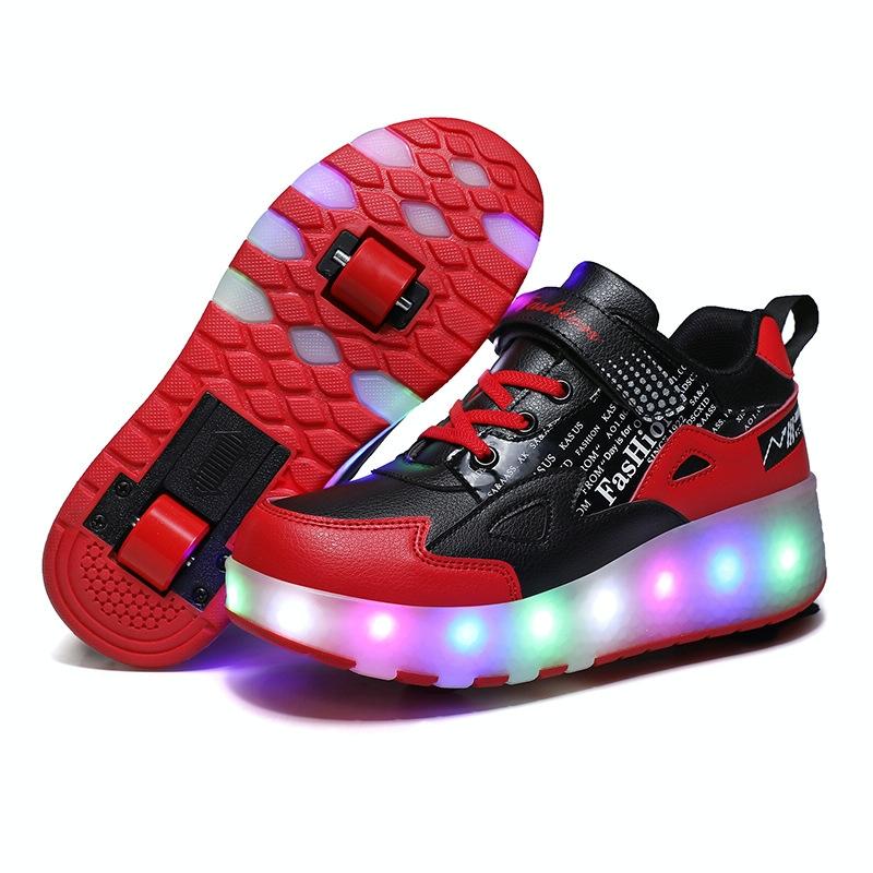 Rechargeable Light Wheel Skating Shoes for Kids - Size 39 Two-wheeled - Blue 11