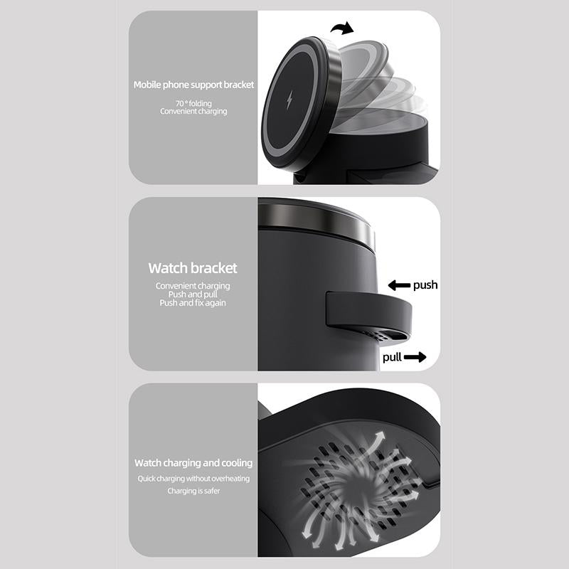 15W 4 In 1 Foldable Magnetic Wireless Charger - Black 4