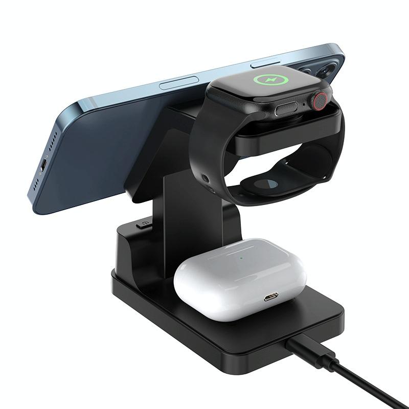 15W 4 In 1 Magnetic Desktop Wireless Charger Black 4