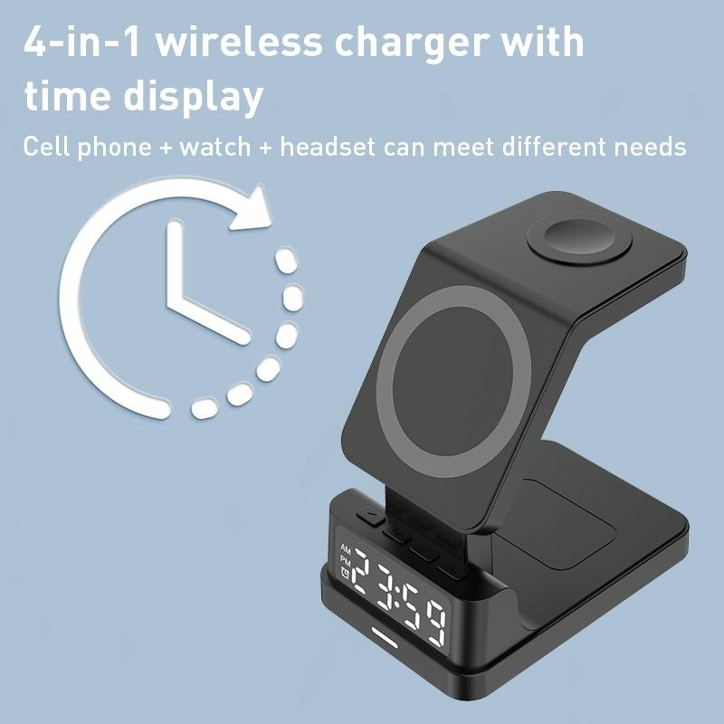 15W 4 In 1 Magnetic Desktop Wireless Charger Black 5