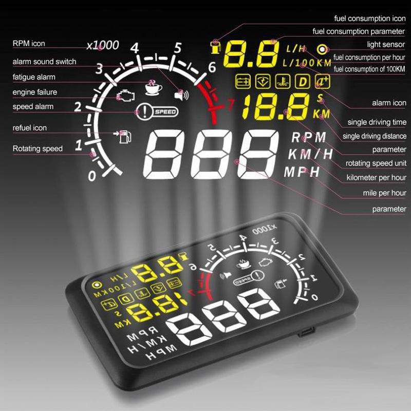 5.5 Inch Bluetooth Car Hud System Speed Fuel Alarm Black 17