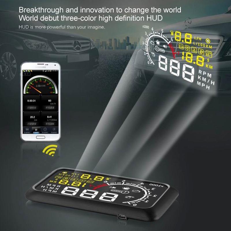 5.5 Inch Bluetooth Car Hud System Speed Fuel Alarm Black 43