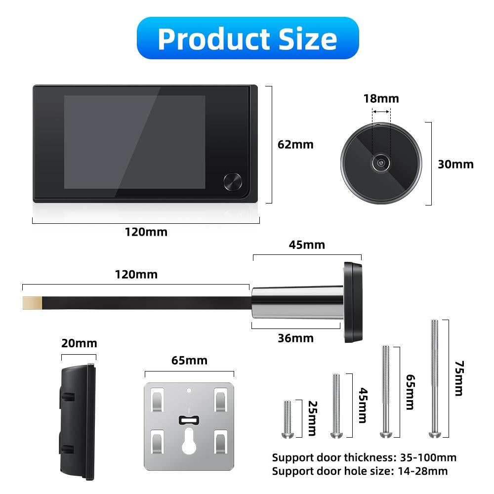2.0Mp Digital Peephole Door Viewer With 3.5 Screen - Black 7