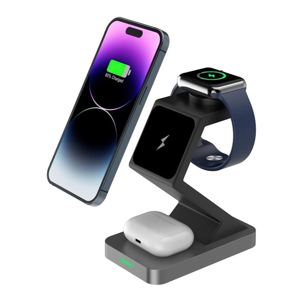 15W 3 In 1 Magnetic Wireless Charger For Iphone Watch Airpods - Black 8