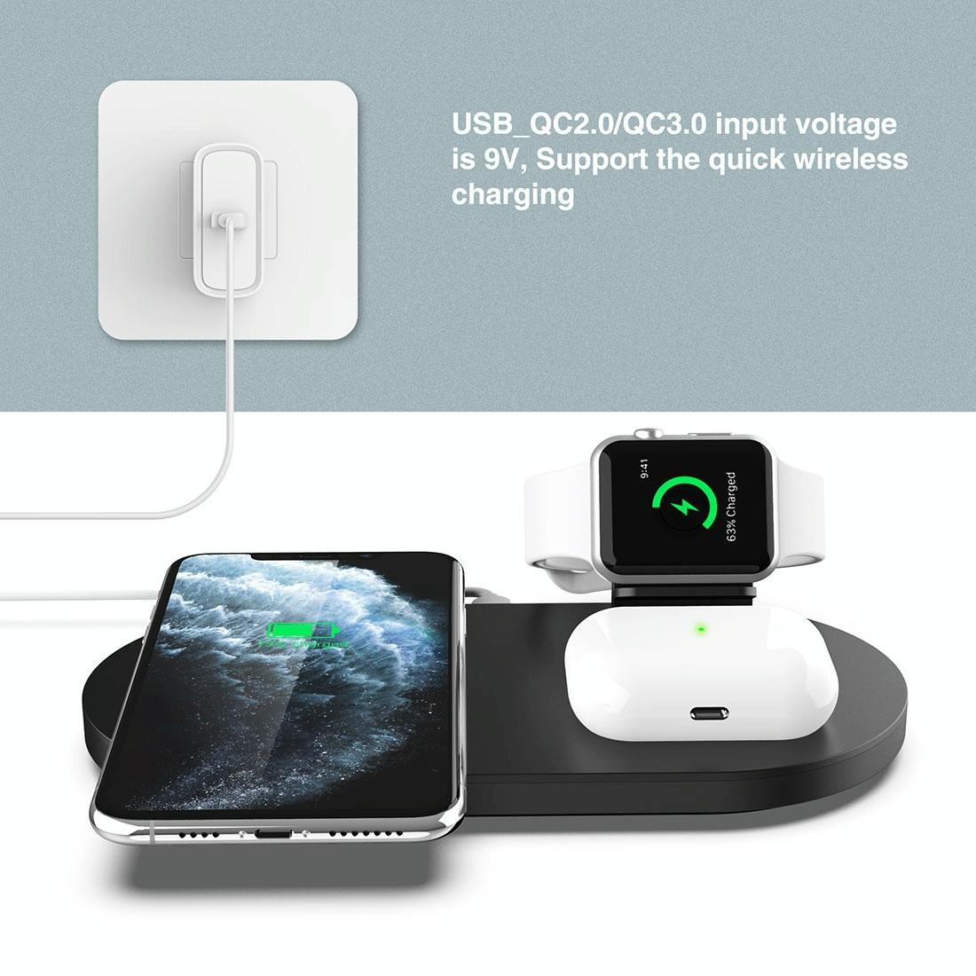 3 In 1 Wireless Charger For Phones Iwatch Airpods - Black 13