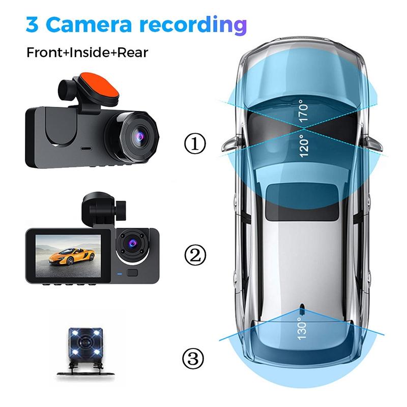 Black A2 Triple Lens Car Dash Camera Recorder 6