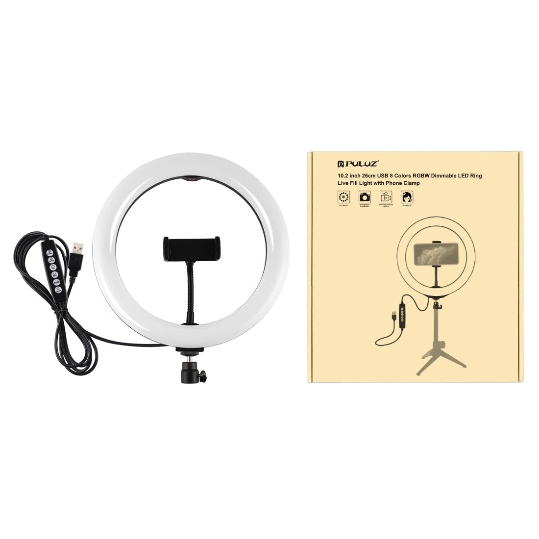10.2 Usb Led Ring Light with 10 Modes Cold Shoe Tripod & Phone Clamp - Black 4