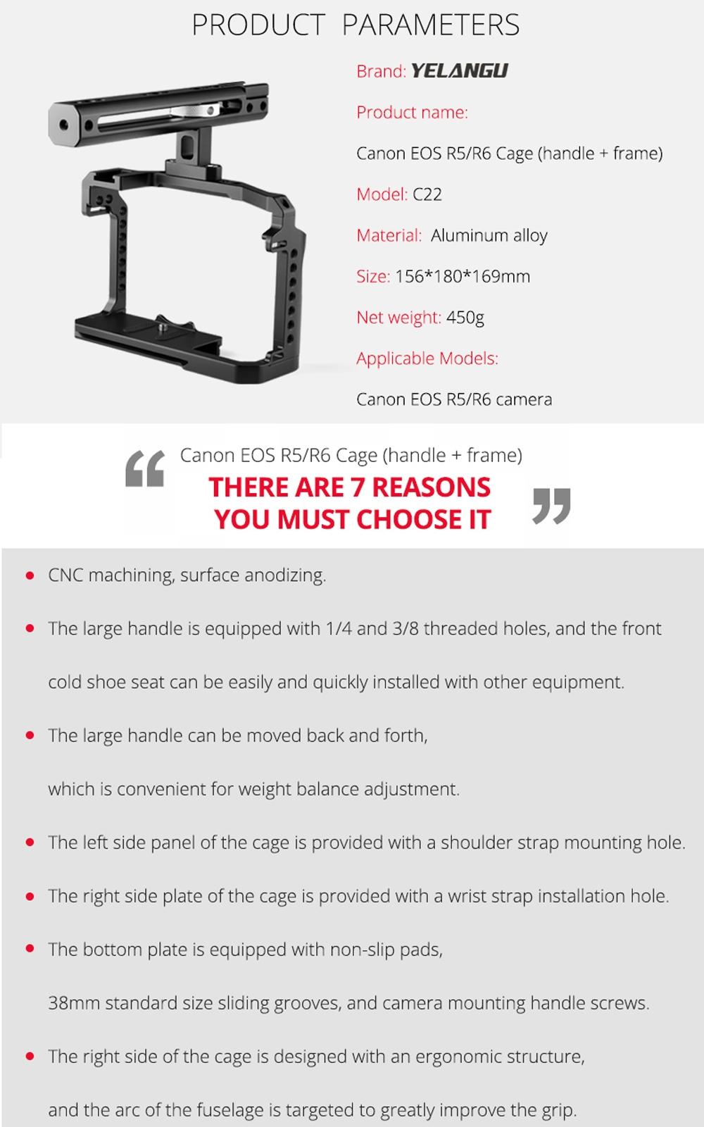 Video Camera Cage Stabilizer With Handle for Canon R5 / R6 13