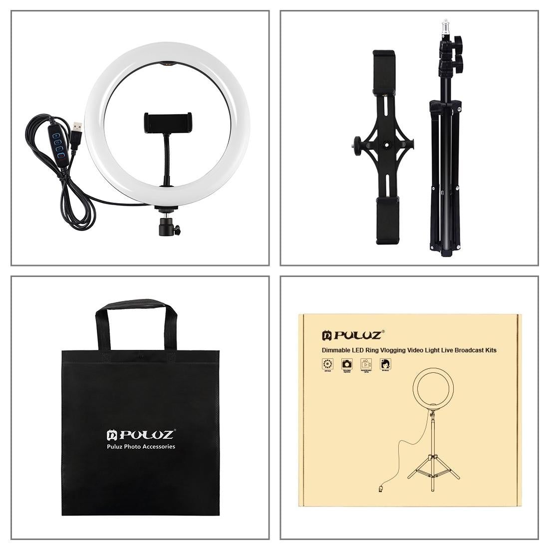 Horizontal Dual Phone Brackets with Tripod Mount & Led Ring Light Kit for Vlogging and Live Broadcasts 5