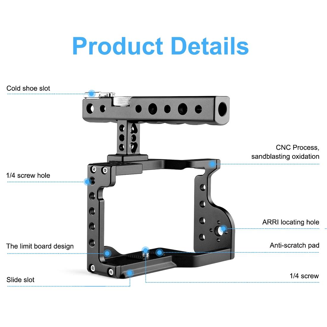 Video Camera Cage Stabilizer With Handle - Black for Sony A6600 5