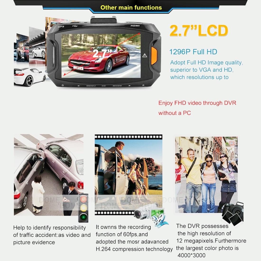 2.7 Lcd Car Dvr Camera with 170 Degree Wide Angle 2304 x 1296p Hd Screen 7