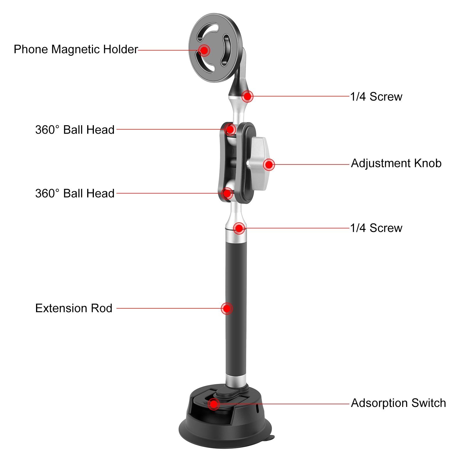 Magnetic Car Mount with Suction Cup Arm and Phone Clamp 5