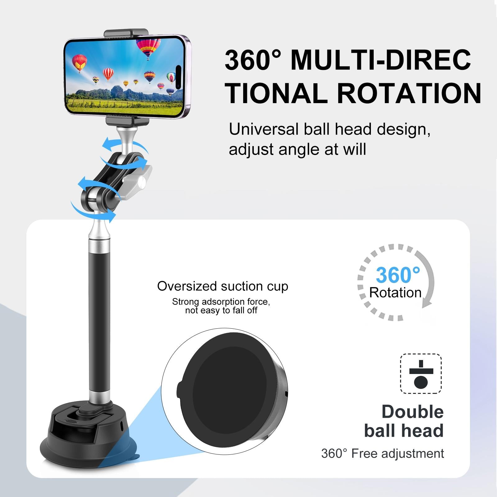 Magnetic Car Mount with Suction Cup Arm and Phone Clamp 6