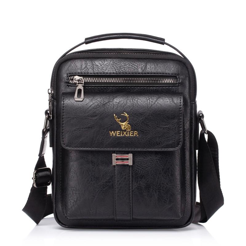 Retro Pu Leather Men Crossbody Bag Large Capacity Business Handbag - Black