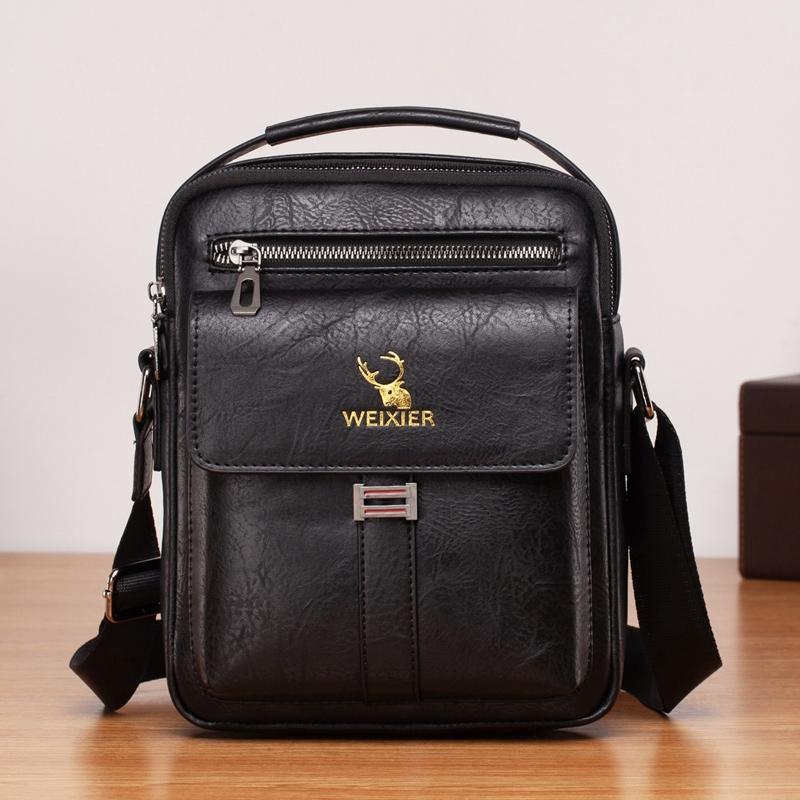 Retro Pu Leather Men Crossbody Bag Large Capacity Business Handbag - Black 3