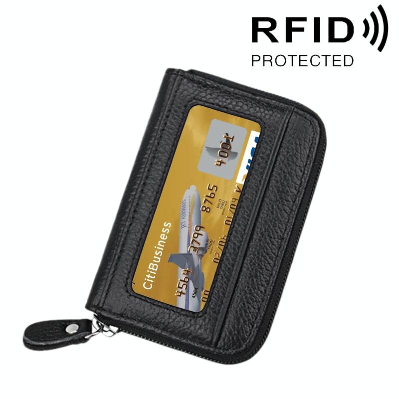 12-slot Leather Rfid Blocking Card Holder Wallet - Black