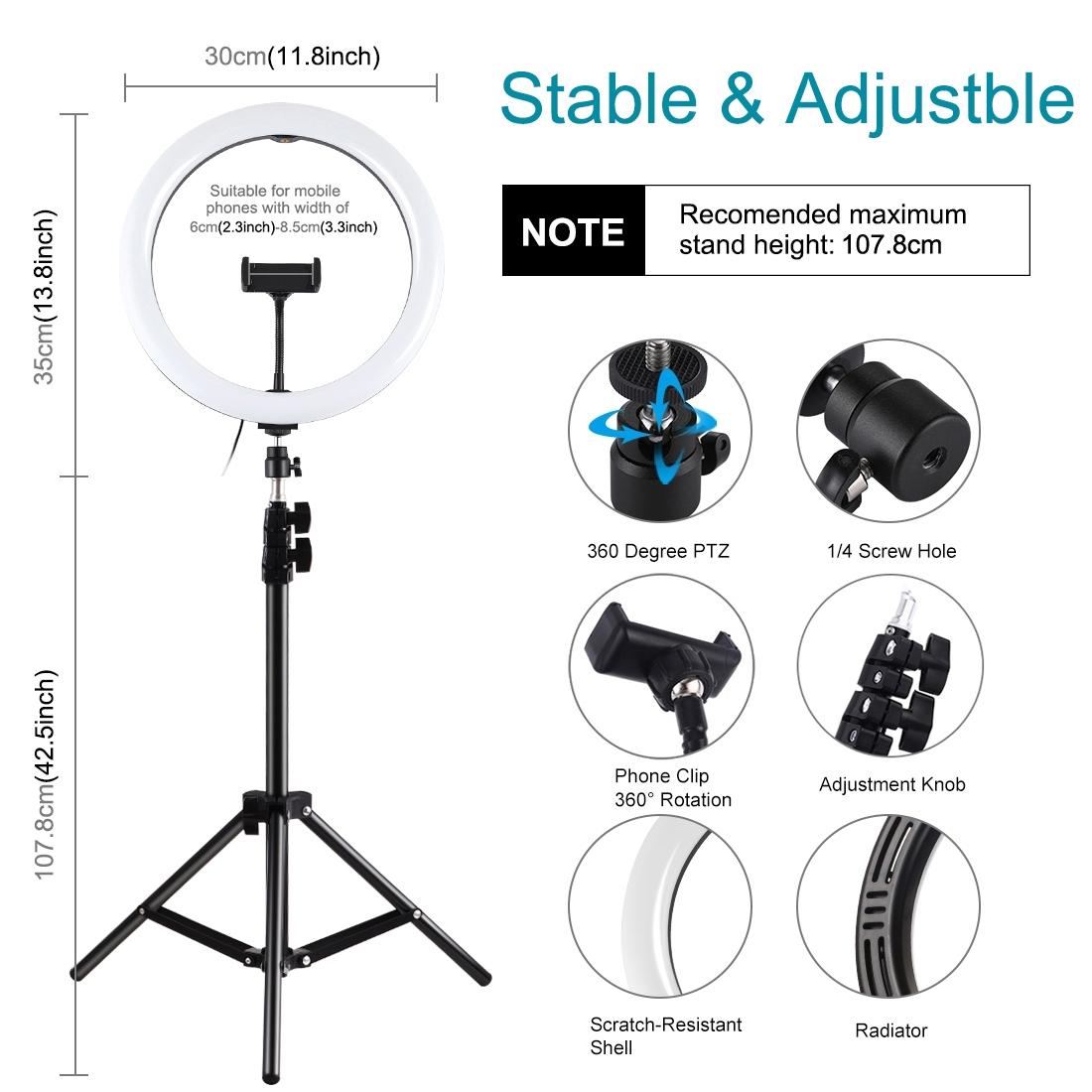 11.8 Led Ring Light Kit with Tripod and Phone Clamp 4