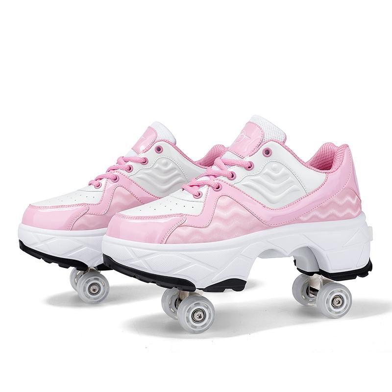 Retractable Dual-purpose Roller Skates - Size 33 Deformable Four-wheel - Df09 Black - 36 11