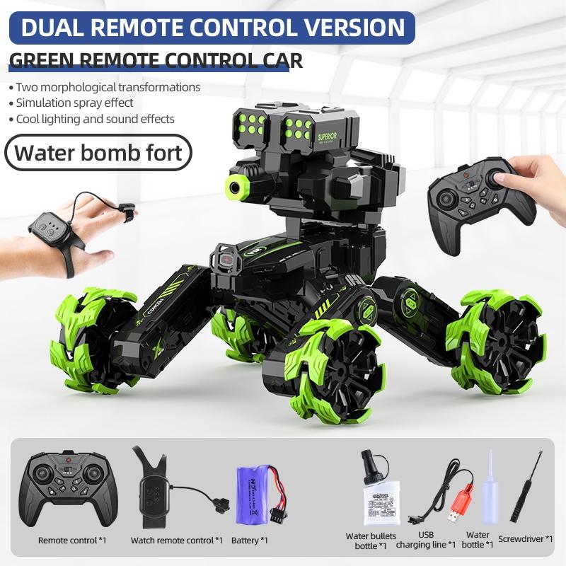 Remote Control Water Bomb Car - Dual Control Four-wheel Battle Blooming Tire Spray - Green 9