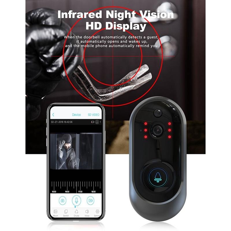 Smart Wifi Video Doorbell With Remote Monitoring & Voice Intercom - 720P 6400Mah Black 6