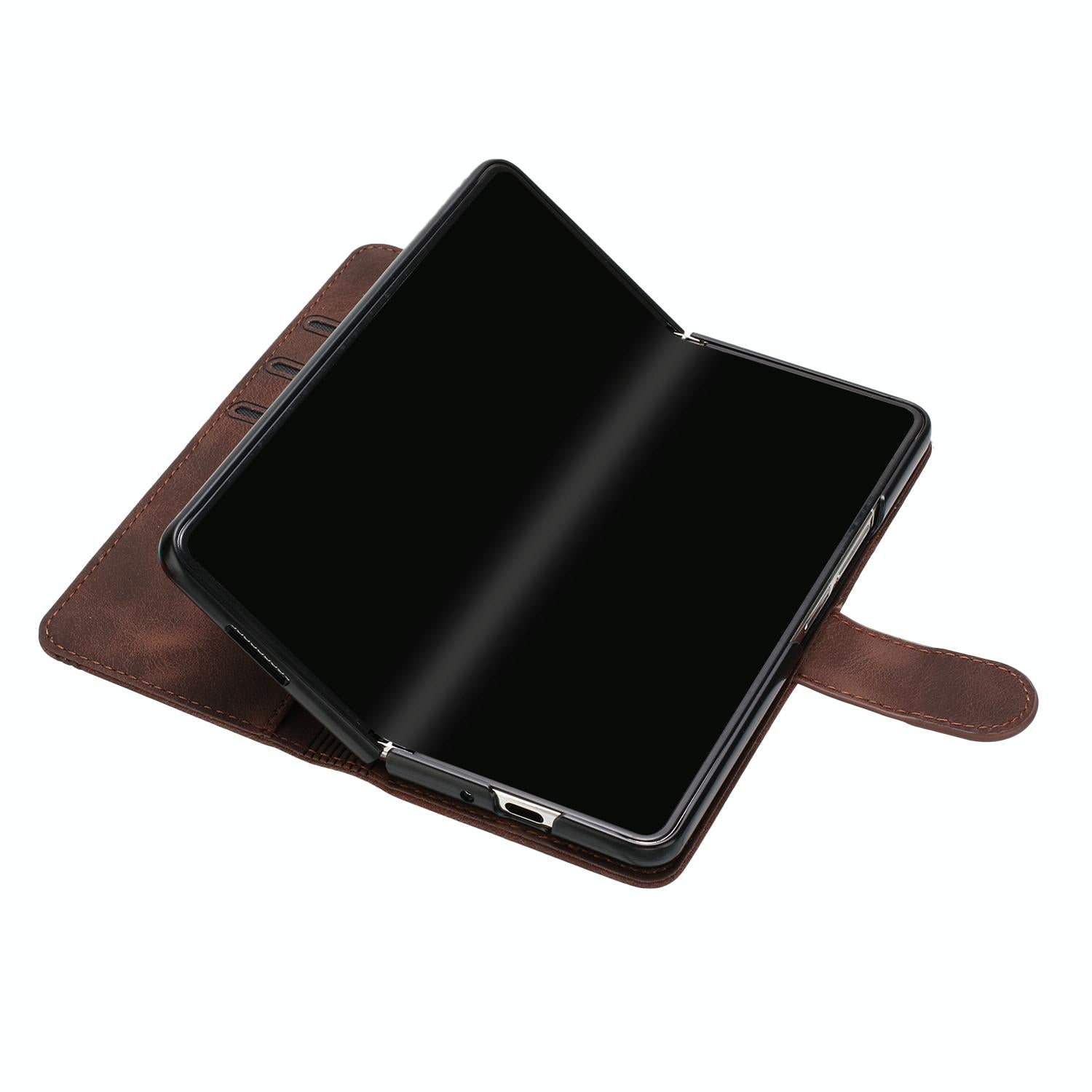 For Samsung Galaxy Z Fold4 5G Leather Phone Case With Heart Pattern - Royal Blue 5