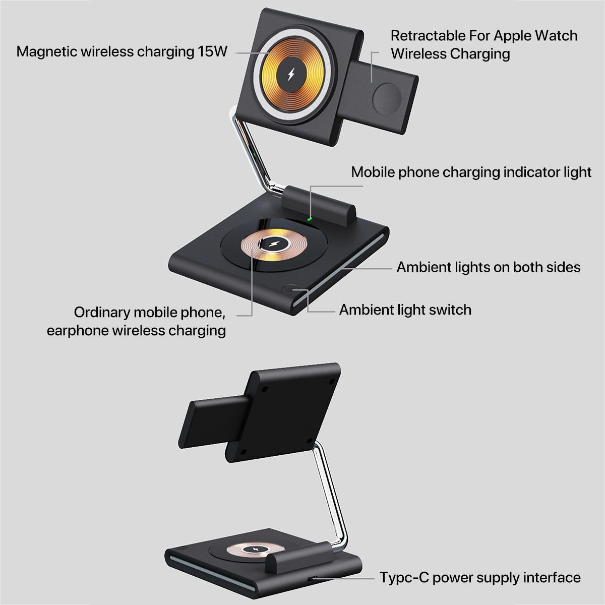 15W Foldable Magnetic Wireless Charger - Black 4