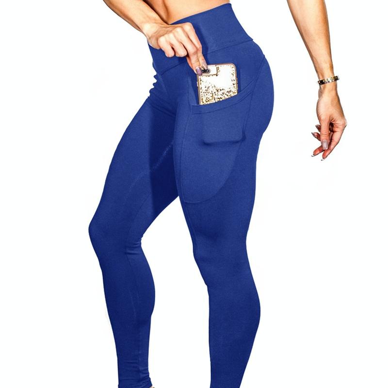 High Elastic Yoga Pants With Pockets For Women Jogging Workout Running Leggings Xl - Blue - Xl 4