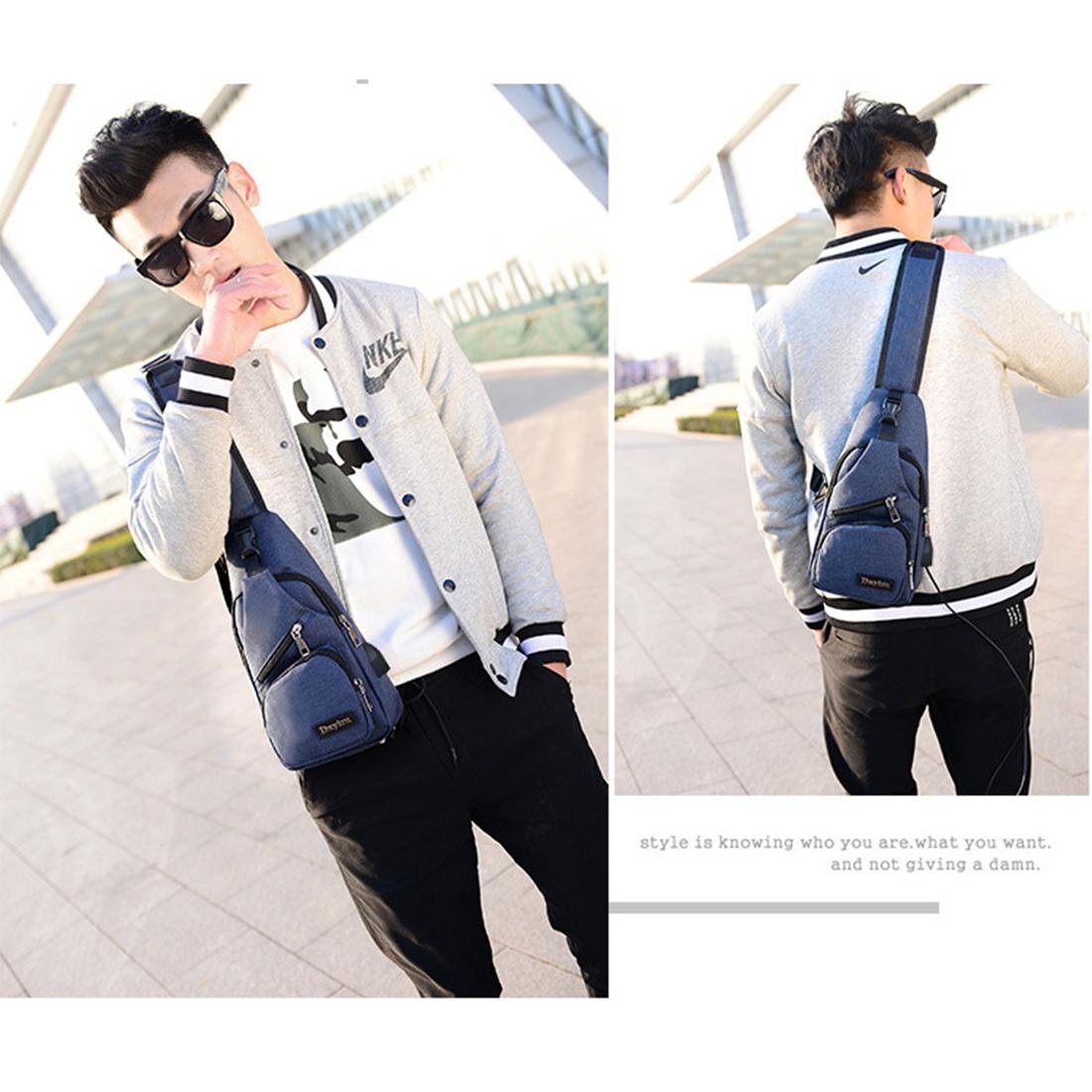 Multi Function Canvas Chest Bag With Usb Charging Outdoor Sports Shoulder Bag For Men / Women / Students - Black 7