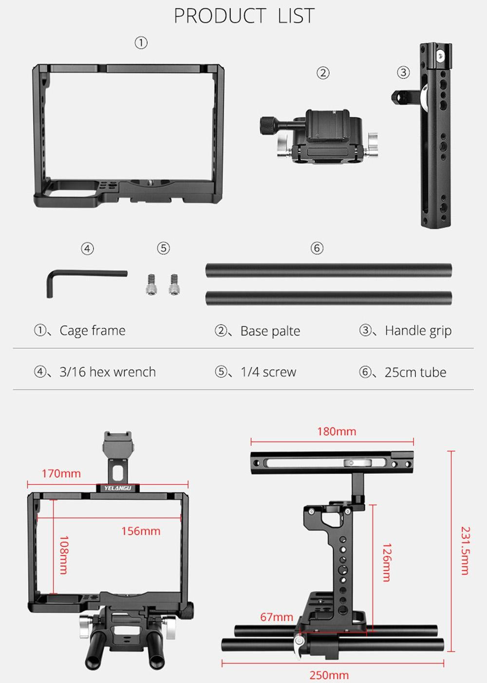 Camera Cage Stabilizer With Handle & Rail Rod Mount - Black for Panasonic Lumix Dc-S1H / Dc-S1 / Dc-S1R 7