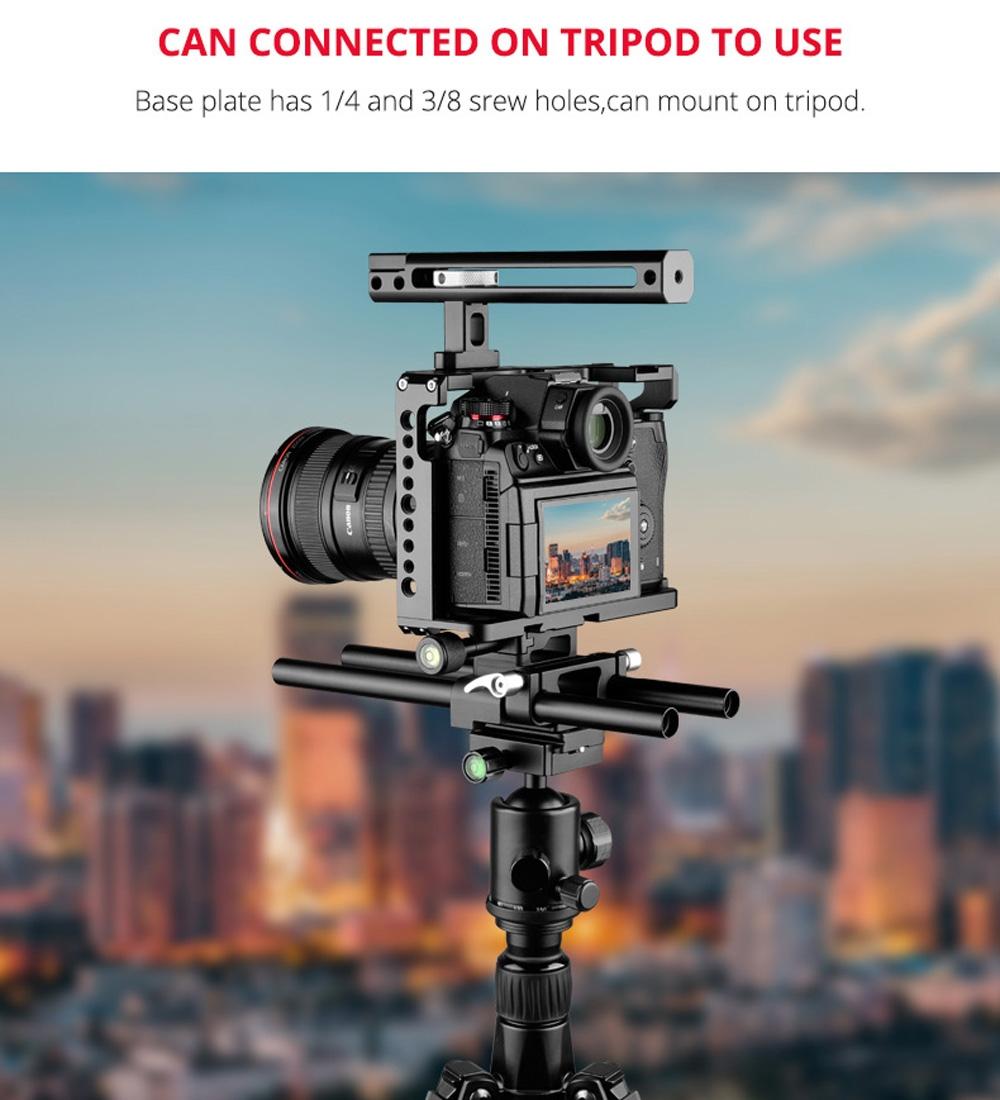 Camera Cage Stabilizer With Handle & Rail Rod Mount - Black for Panasonic Lumix Dc-S1H / Dc-S1 / Dc-S1R 9