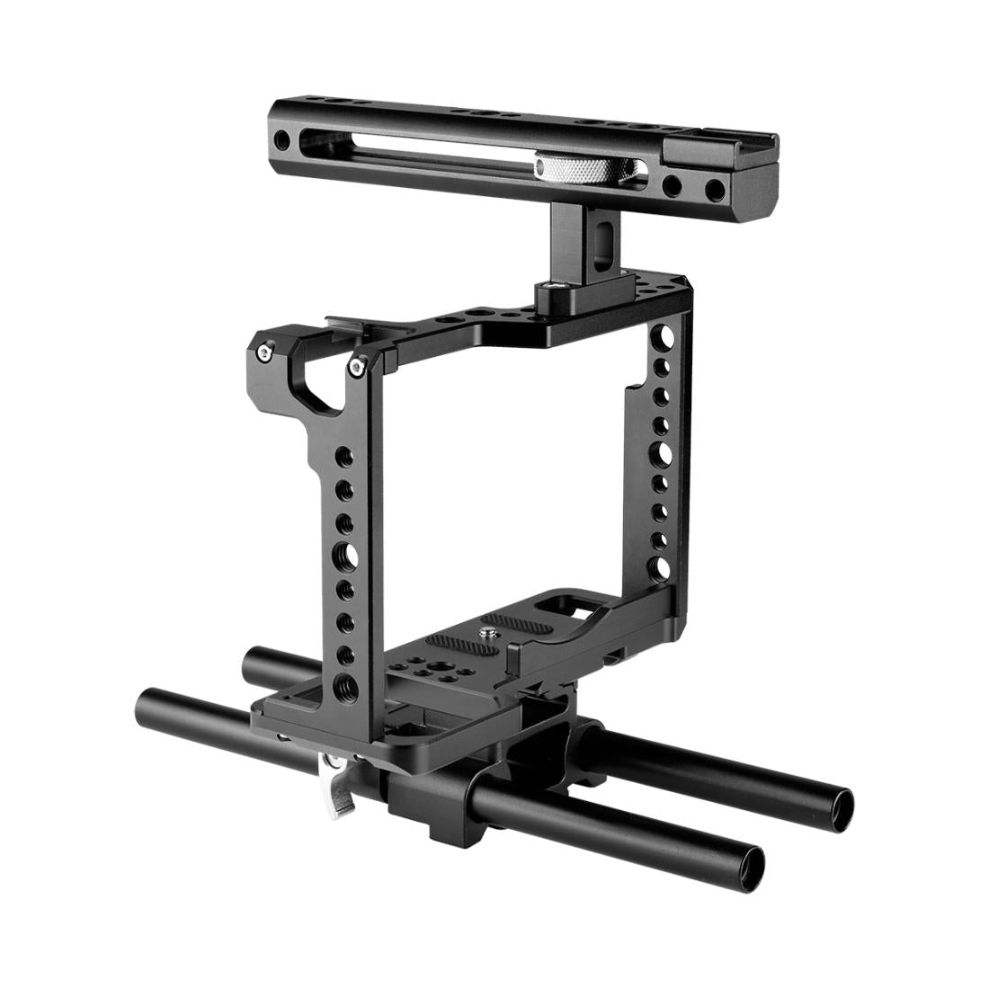 Camera Cage Stabilizer With Handle & Rail Rod Mount - Black for Panasonic Lumix Dc-S1H / Dc-S1 / Dc-S1R 12