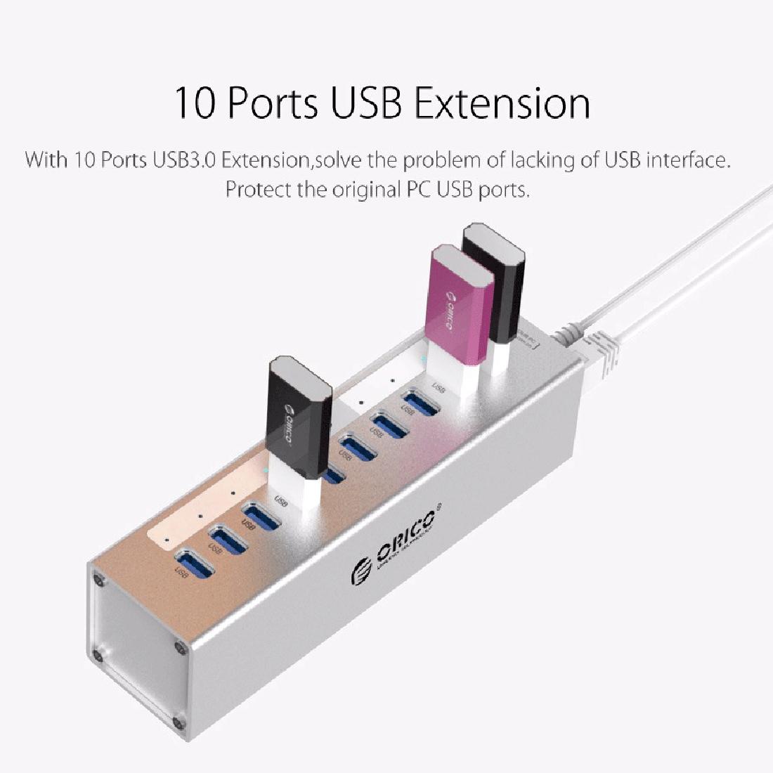 10-Port Usb 3.0 Hub With Power Adapter 10