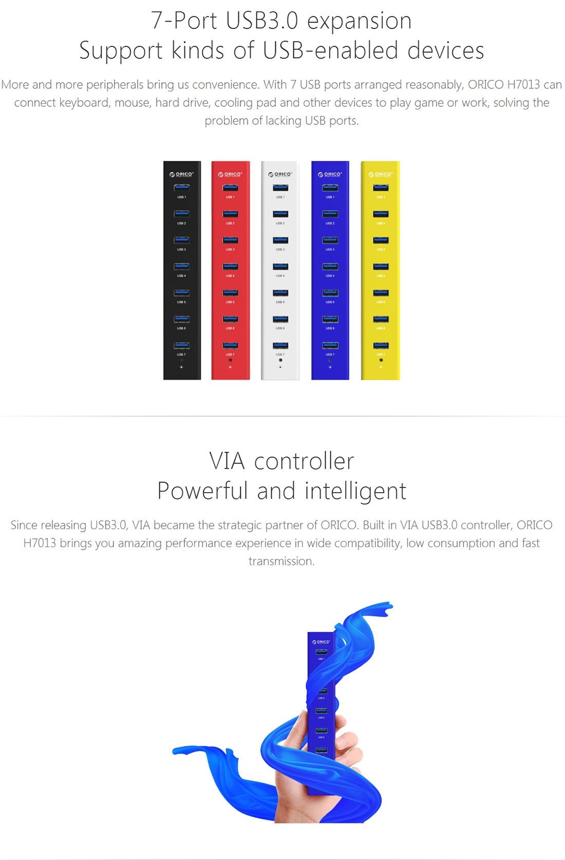 7-Port Usb 3.0 Desktop Hub With 1M Cable 7