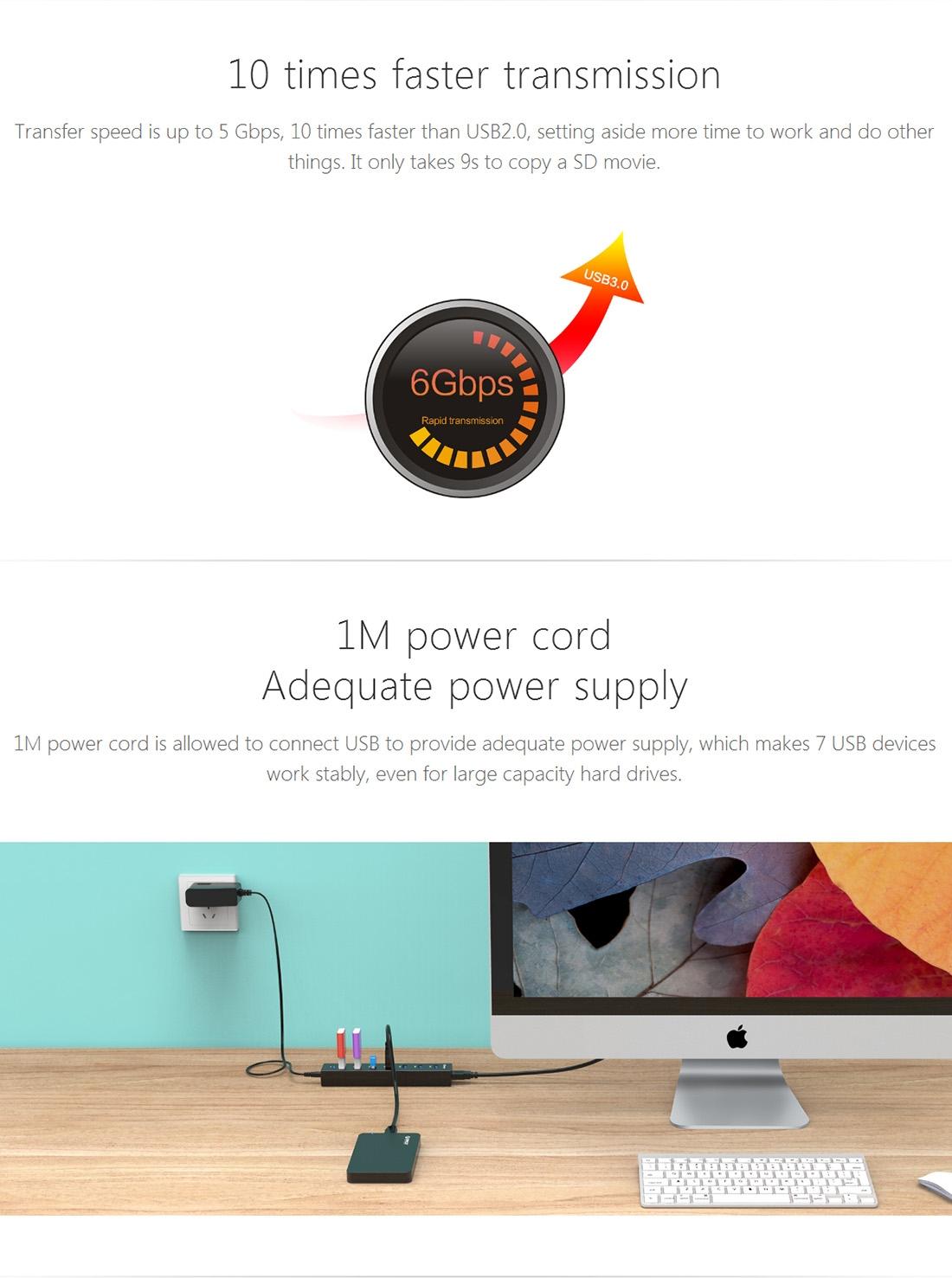 7-Port Usb 3.0 Desktop Hub With 1M Cable 8