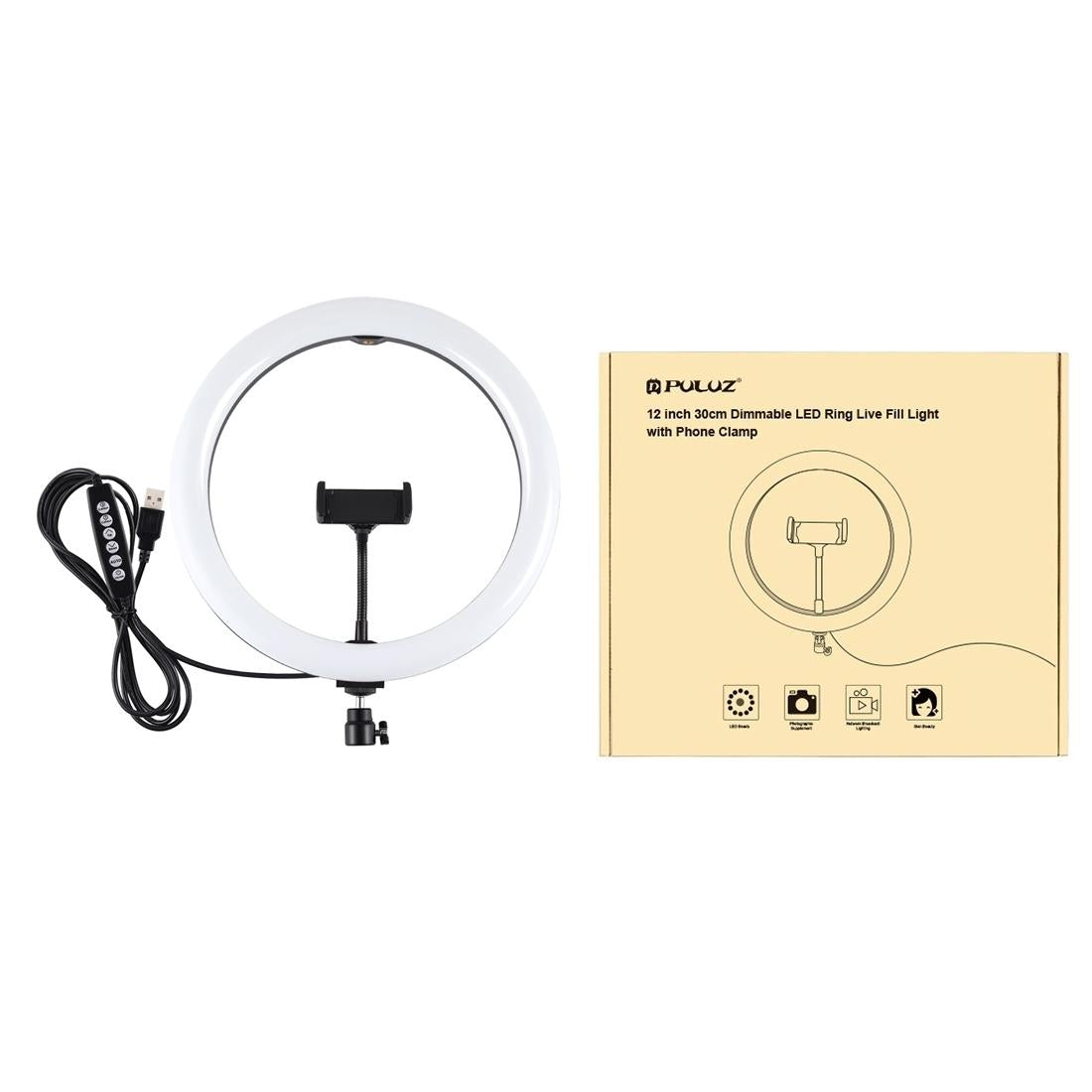 30cm Curved Surface Led Ring Light with Tripod and Phone Clamp - 10 Modes 8 Colours Usb Powered 4