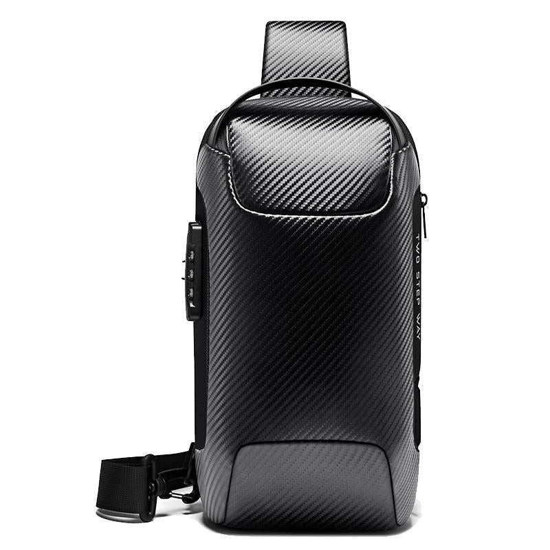 Carbon Fiber Anti Theft Waterproof Crossbody Chest Bag For Men & Women 34 X 18 X 10Cm - Black 10
