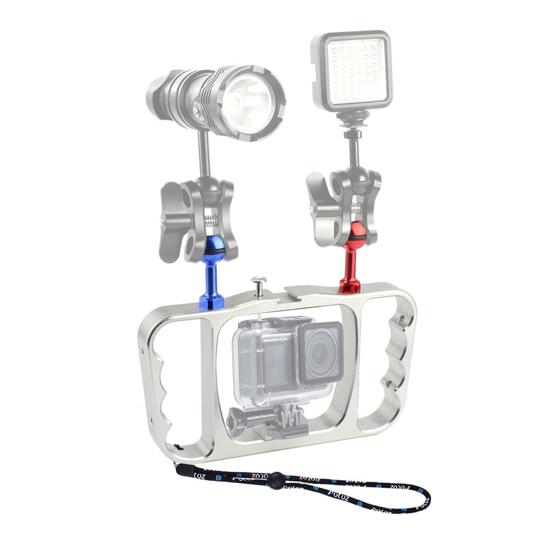 Aluminum Dual Handheld Diving Light Arm Mount for Action Cameras - Black 5