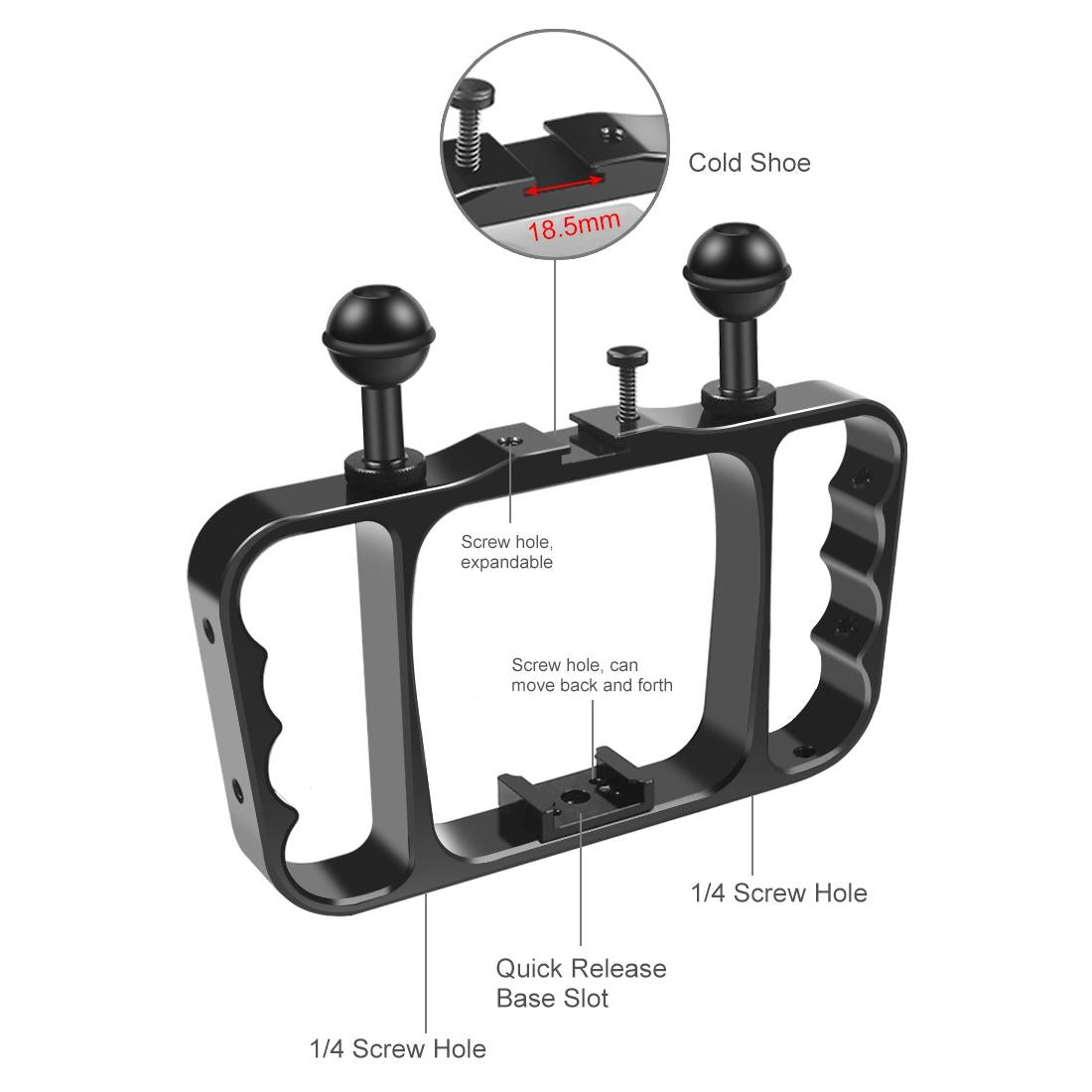 Aluminum Dual Handheld Diving Light Arm Mount for Action Cameras - Black 10