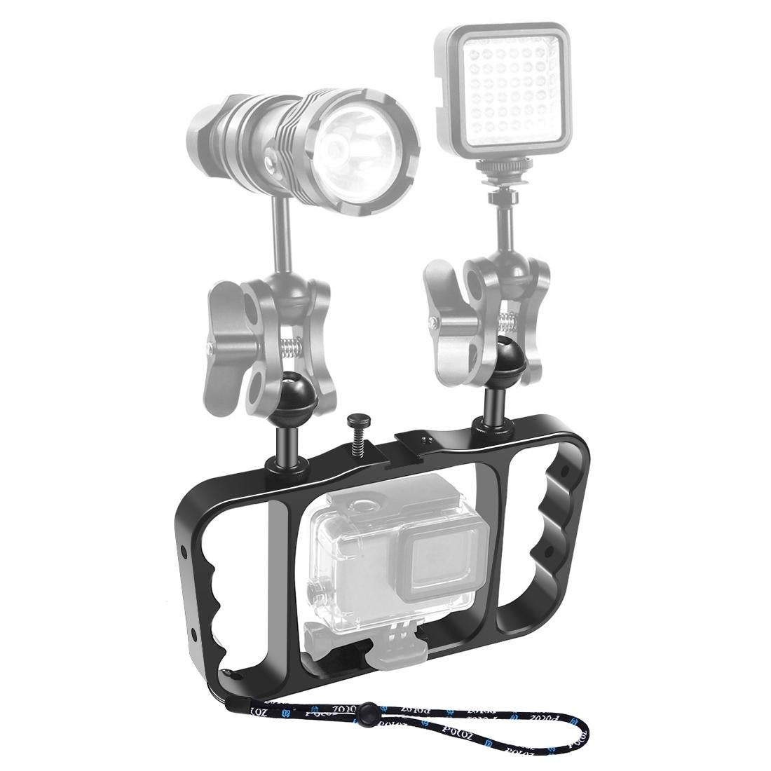Aluminum Dual Handheld Diving Light Arm Mount for Action Cameras - Black 11