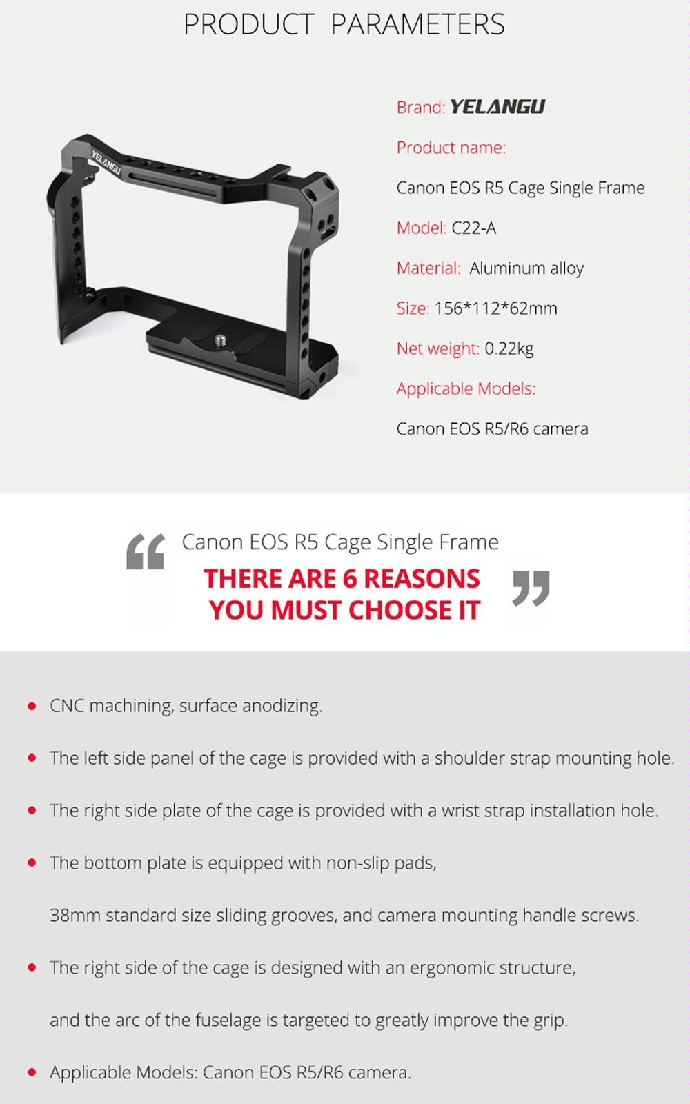 Video Camera Cage Stabilizer For Canon Eos R5 / R6 / R - Black 10