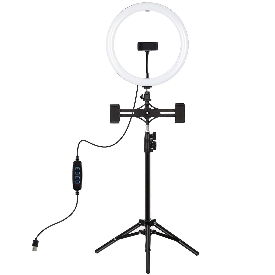 11.8 Led Ring Light with Tripod & Dual Phone Brackets - Usb 3 Modes Dual Colour Temperature - Vlogging & Live Broadcast Kit 3