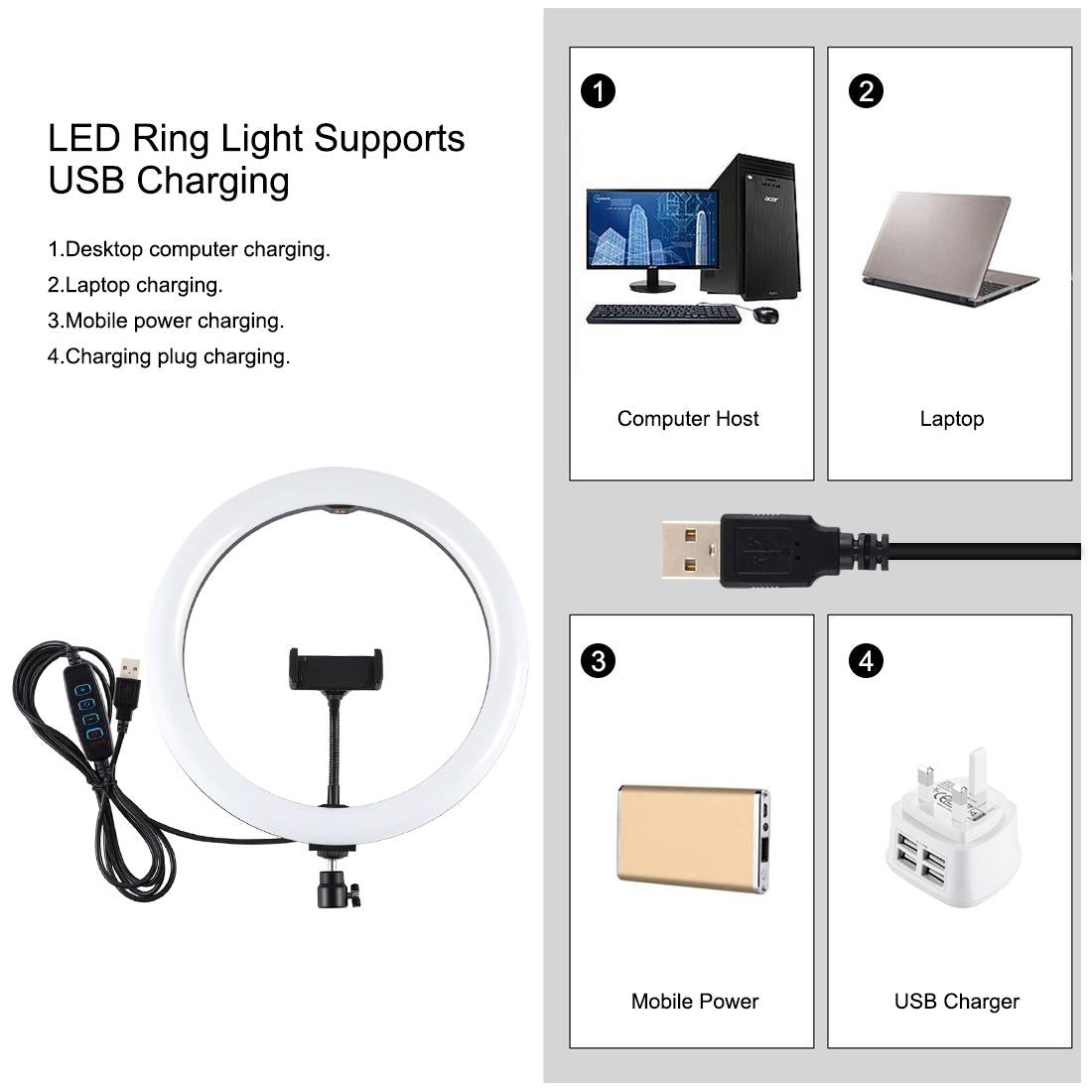 11.8 Led Ring Light with Tripod & Dual Phone Brackets - Usb 3 Modes Dual Colour Temperature - Vlogging & Live Broadcast Kit 7