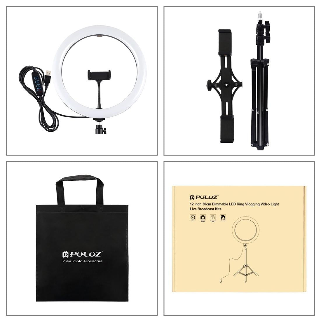 11.8 Led Ring Light with Tripod & Dual Phone Brackets - Usb 3 Modes Dual Colour Temperature - Vlogging & Live Broadcast Kit 12