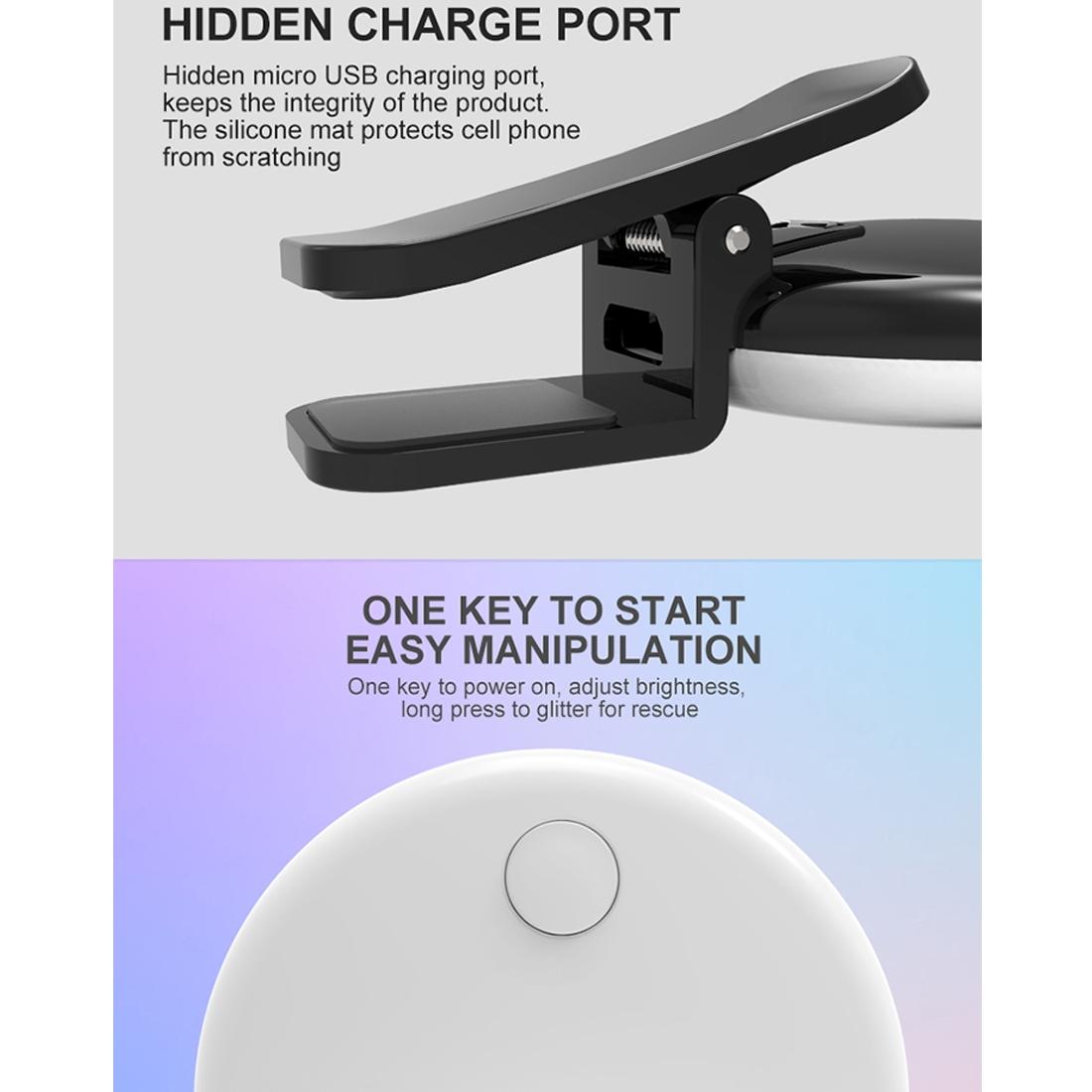 Portable Mini Beauty Light for Smartphones - 3 Brightness Levels 9 Led Warm / White - Iphone Galaxy Huawei Xiaomi Lg Htc - Black 5