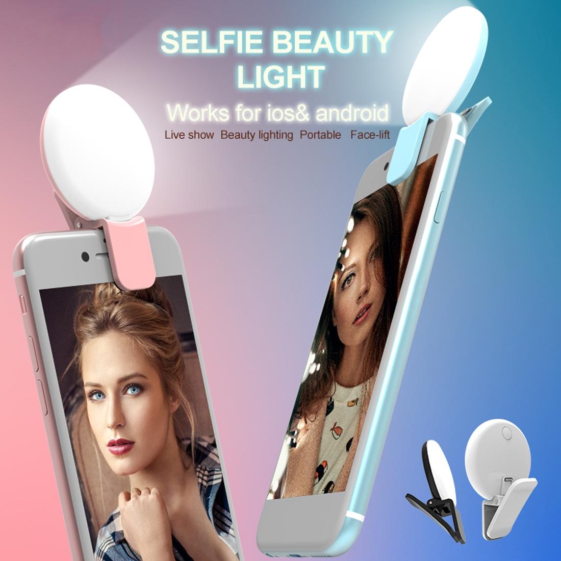 Portable Mini Beauty Light for Smartphones - 3 Brightness Levels 9 Led Warm / White - Iphone Galaxy Huawei Xiaomi Lg Htc - Black 10