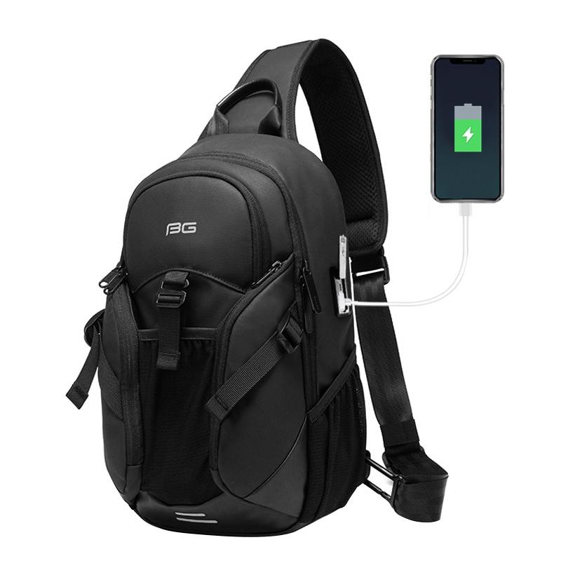 Waterproof Men Crossbody Chest Bag With Usb Port 36X22X10Cm Black